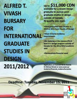 Alfred T. Vivash Bursary for International Graduate Studies in Design